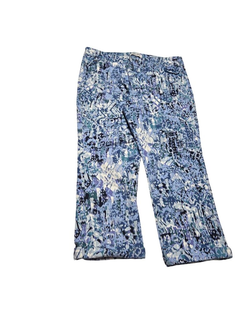 Nine West Chrystie Capri Jeans Size 14 Mid Rise Blue Abstract Print Denim Pants